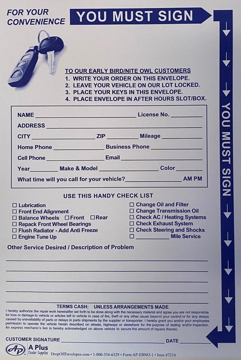 A PLUS Drop Off Envelope - After Hours Service Drop Off Envelope EBNO-1 7210 (W16) (100 Qty.) - Image 1